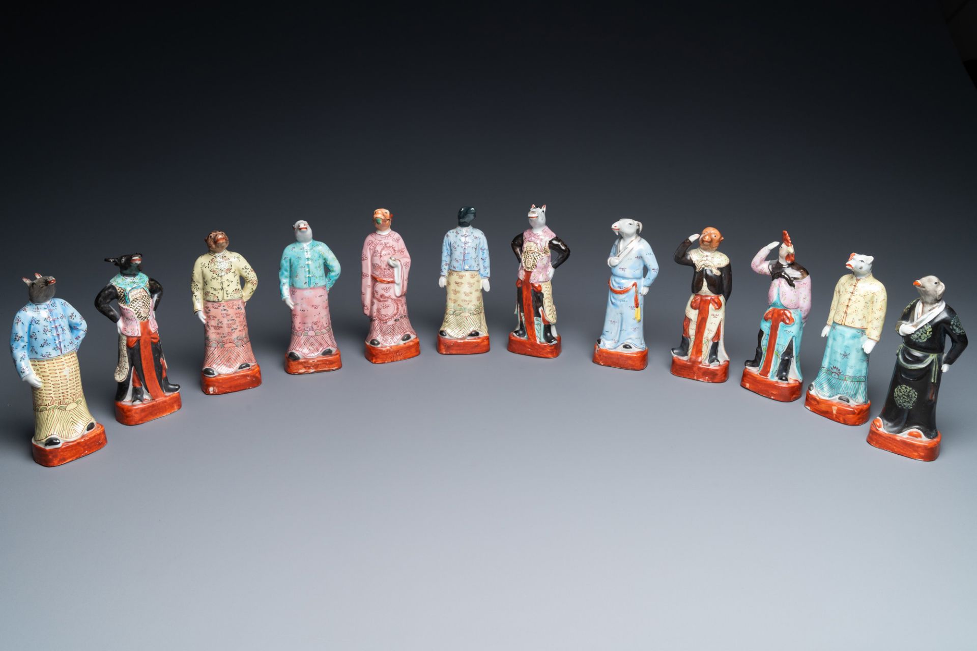 A complete set of twelve Chinese famille rose zodiac figures, Hongxian seal mark, Republic - Image 2 of 9