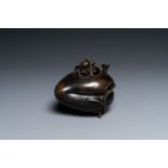 A Chinese peach-shaped bronze censer and cover, Qing