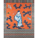 A Chinese embroidered silk panel depicting Lu Dongbin, 18/19th C.