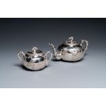 A Chinese silver teapot and a sugar bowl, 19/20th C.