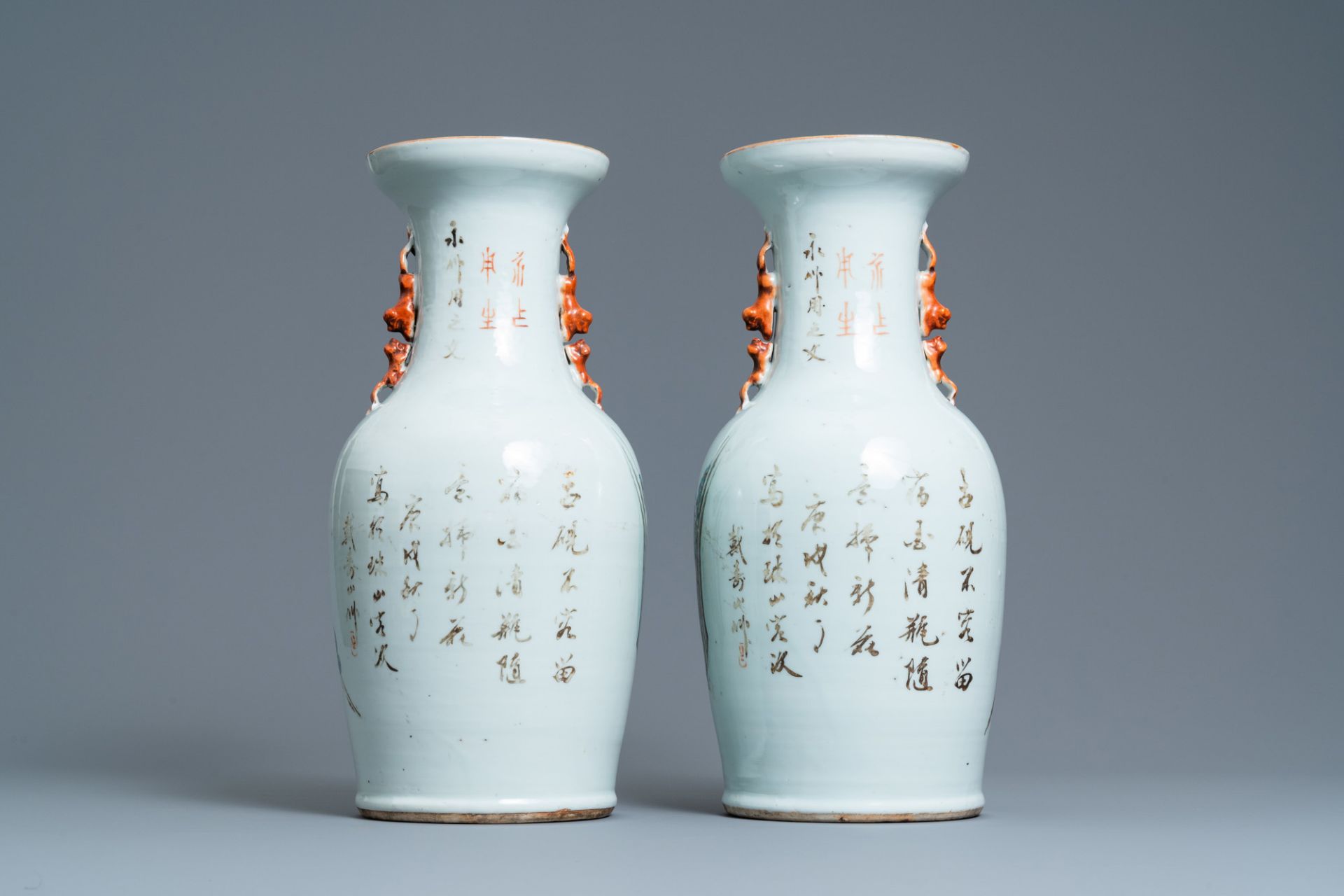 A pair of Chinese qianjiang cai vases, 19/20th C. - Image 3 of 6