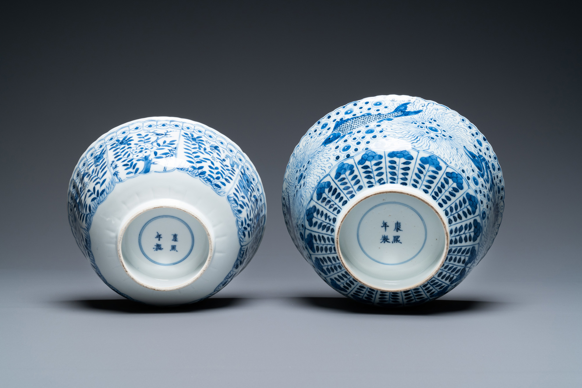 Three Chinese blue and white dishes and two bowls, Kangxi and later - Image 11 of 11