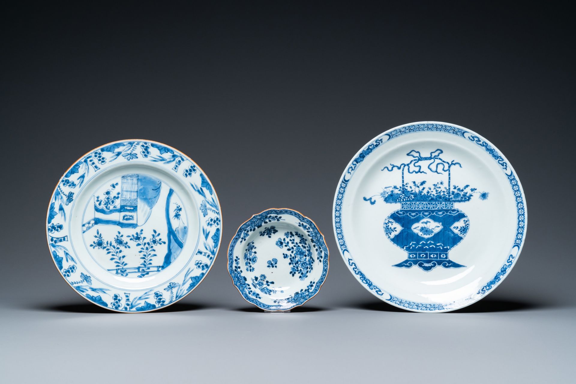 Eleven Chinese blue and white plates, Kangxi and later - Image 2 of 7