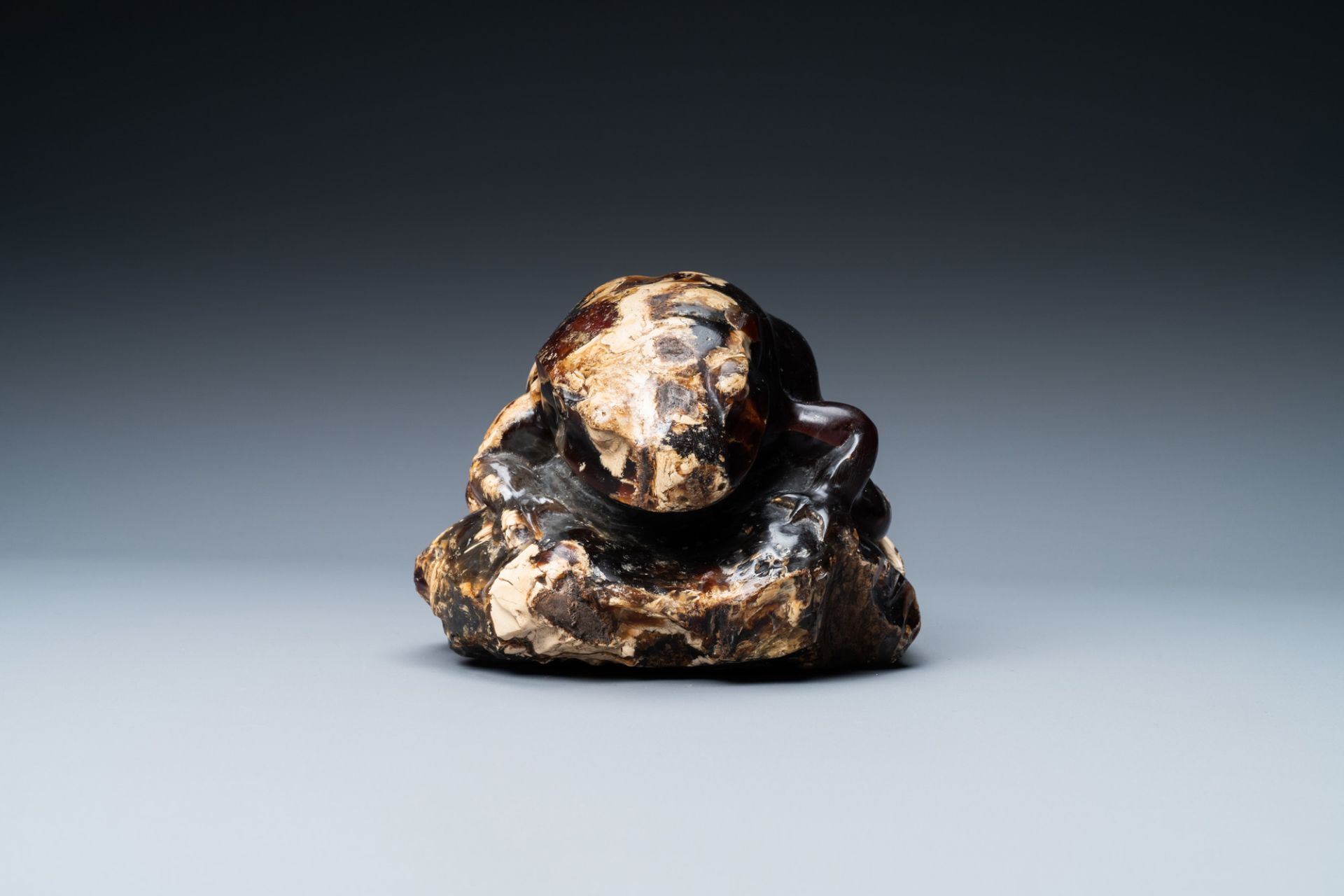 A Chinese carved amber model of a toad, 19/20th C. - Image 4 of 6