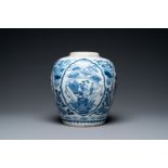 A Chinese blue and white jar with figurative medallions, Kangxi