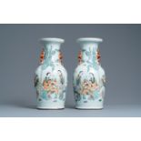 A pair of Chinese qianjiang cai vases, 19/20th C.