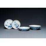 Two Chinese blue and white 'Bleu de Hue' plates and two bowls for the Vietnamese market, 19th C.