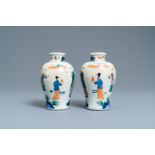 A pair of Chinese wucai 'meiping' vases, 19th C.