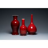 Three Chinese monochrome sang de boeuf vases, 19/20th C.