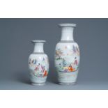 Two Chinese famille rose 'immortals' vases, Qianlong mark, 20th C.