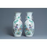 A pair of Chinese famille rose vases, 19/20th C.