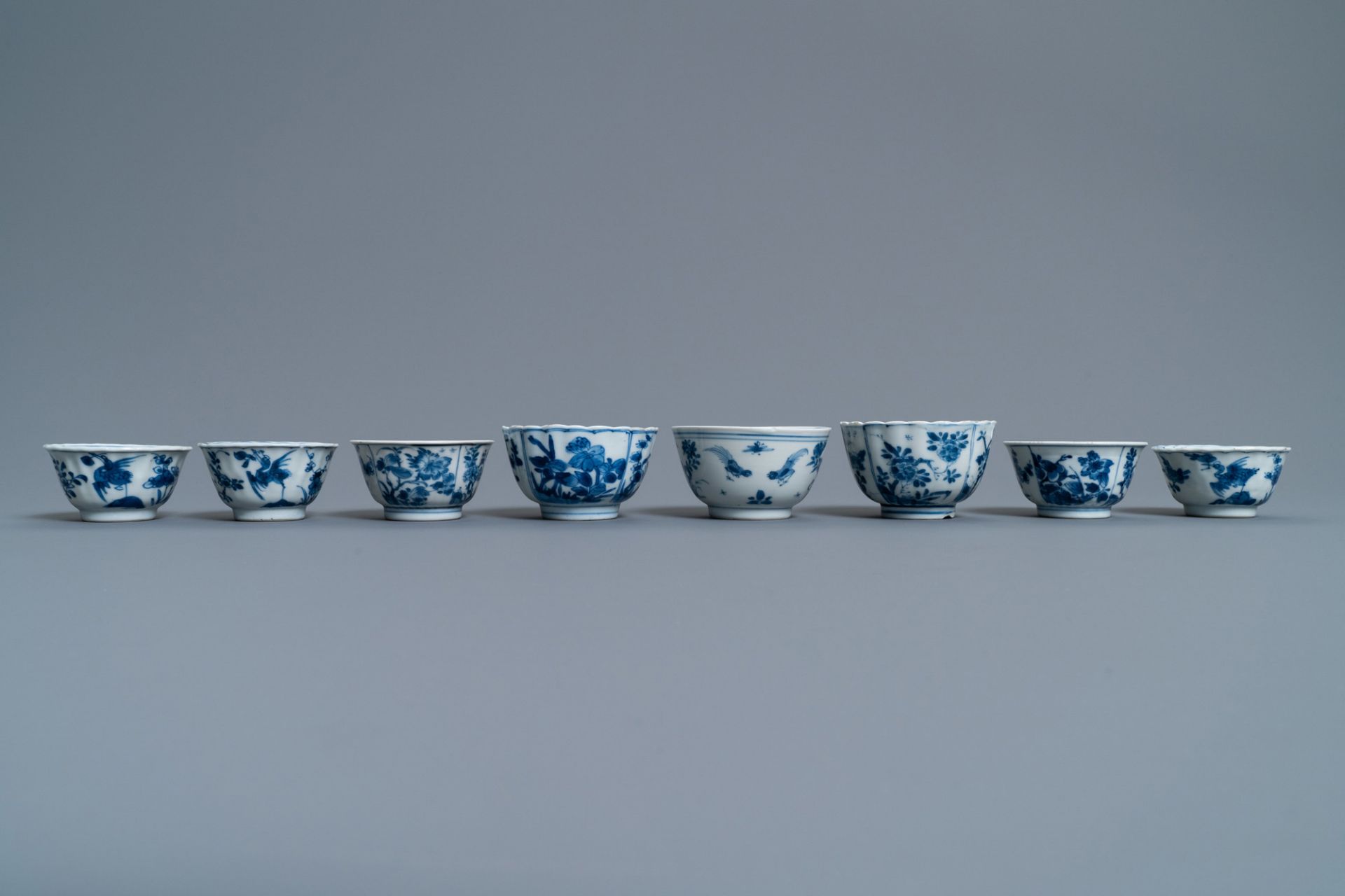 Eight Chinese blue and white cups and five saucers, Kangxi - Image 5 of 10