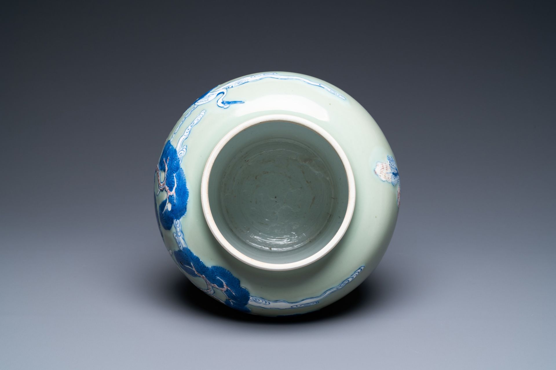 A Chinese blue, white and copper-red celadon-ground vase, Kangxi - Image 6 of 6