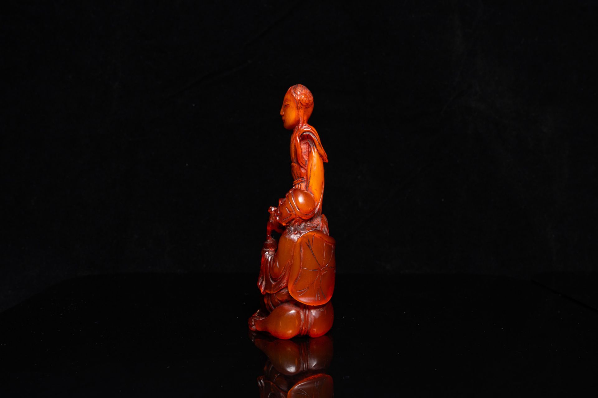 A Chinese carved buffalo horn group, Qing - Image 2 of 6