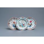 Three Chinese famille rose plates, Yongzheng/Qianlong