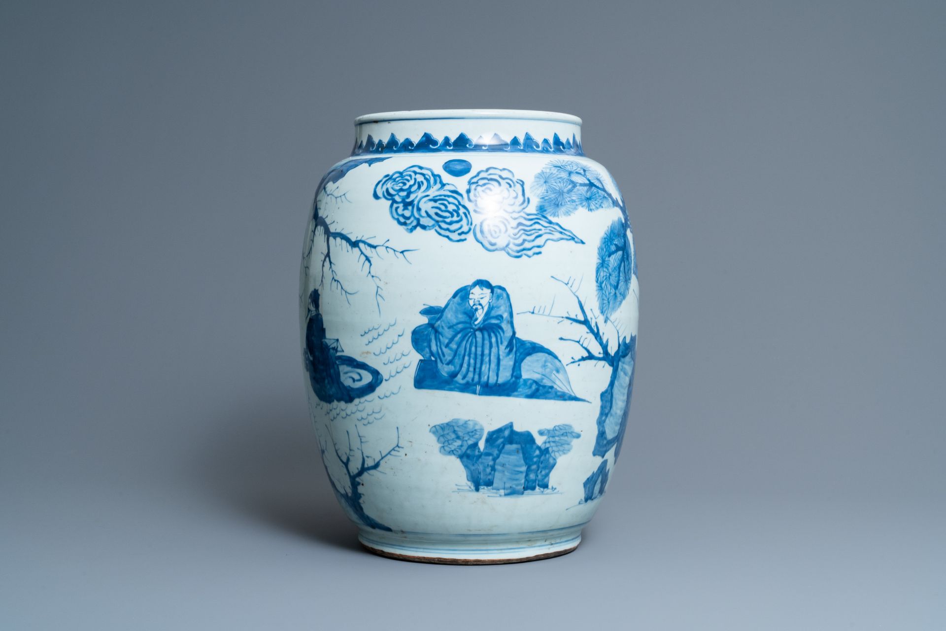 Three large Chinese blue and white vases with figures, Transitional period - Image 8 of 13