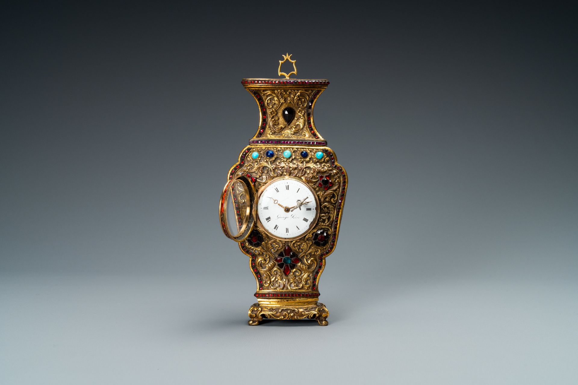 A Chinese semi-precious stone embellished gilt-bronze clock, Canton & Prior of London, Qianlong - Image 3 of 20