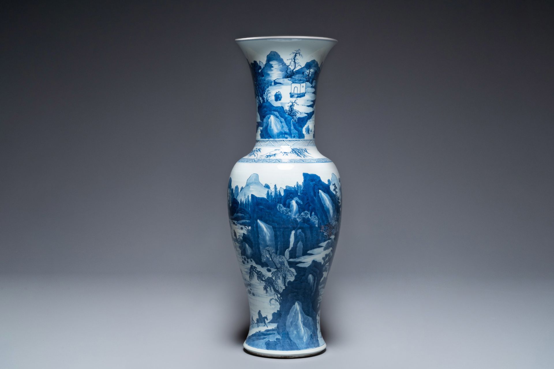 A large Chinese blue and white 'yenyen' vase with figures in a mountainous landscape, Kangxi