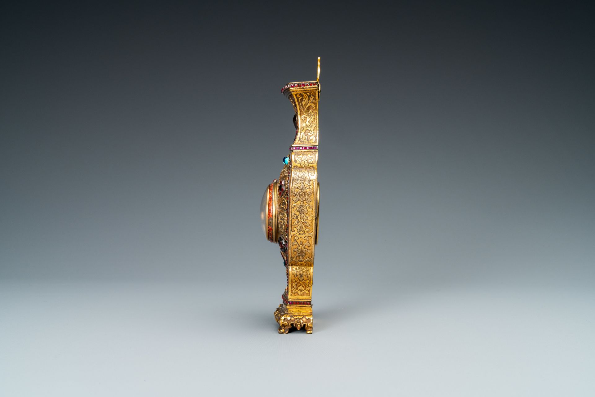 A Chinese semi-precious stone embellished gilt-bronze clock, Canton & Prior of London, Qianlong - Image 4 of 20