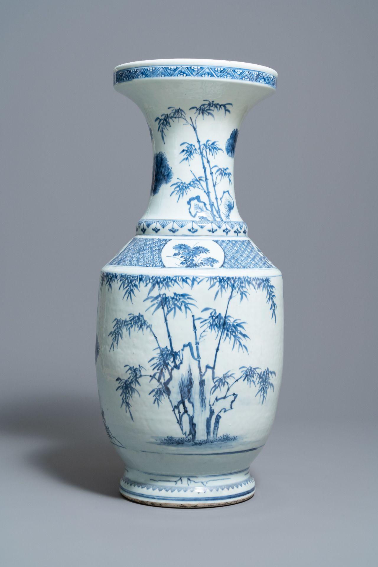 A large Chinese blue and white 'deer and crane' vase, Qianlong - Image 3 of 7