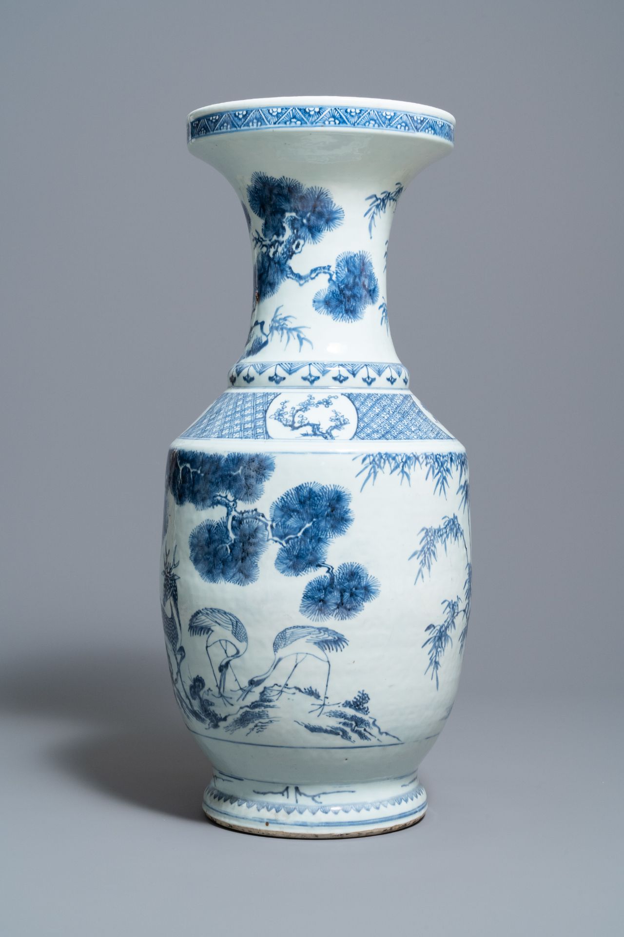 A large Chinese blue and white 'deer and crane' vase, Qianlong - Image 4 of 7