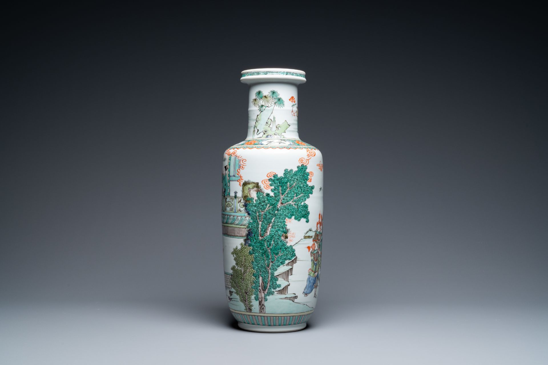 A fine Chinese famille verte rouleau vase, Kangxi - Image 3 of 6