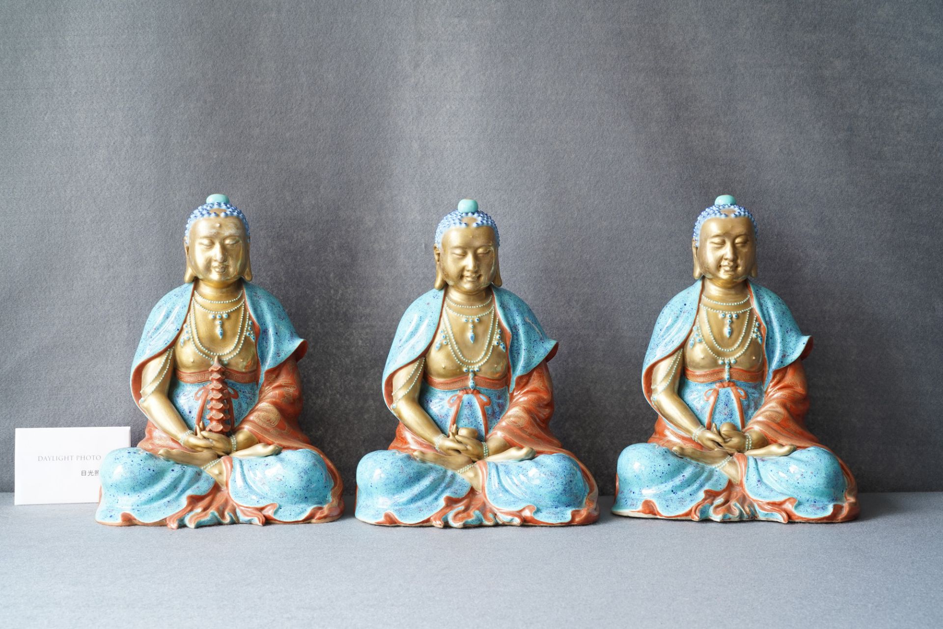 Three Chinese robin's egg and gilt figures of Bodhisattva, Qianlong/Jiaqing - Image 20 of 70