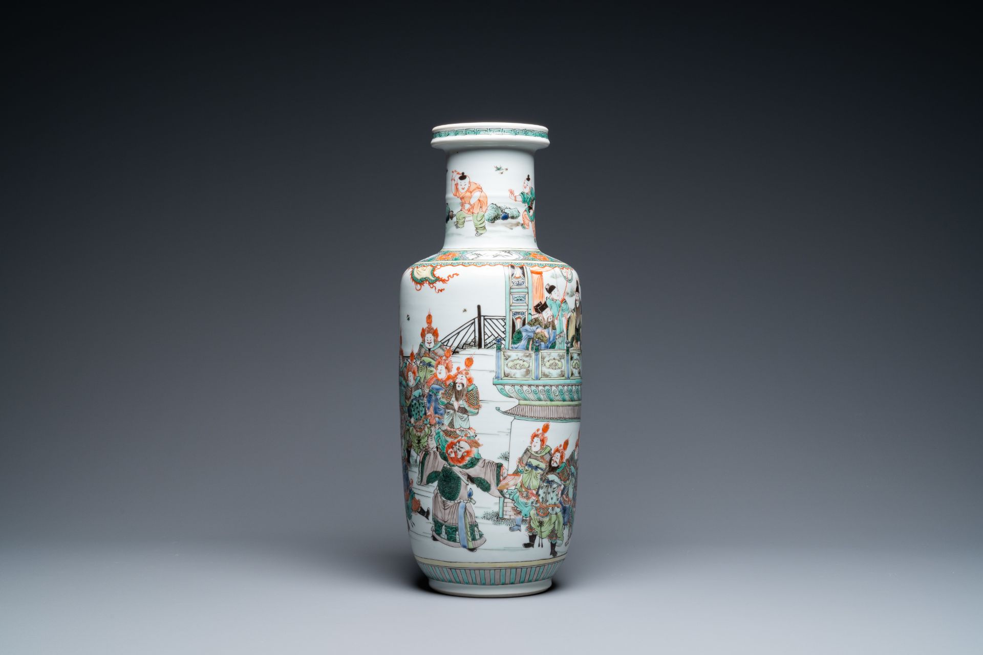 A fine Chinese famille verte rouleau vase, Kangxi