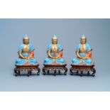 Three Chinese robin's egg and gilt figures of Bodhisattva, Qianlong/Jiaqing