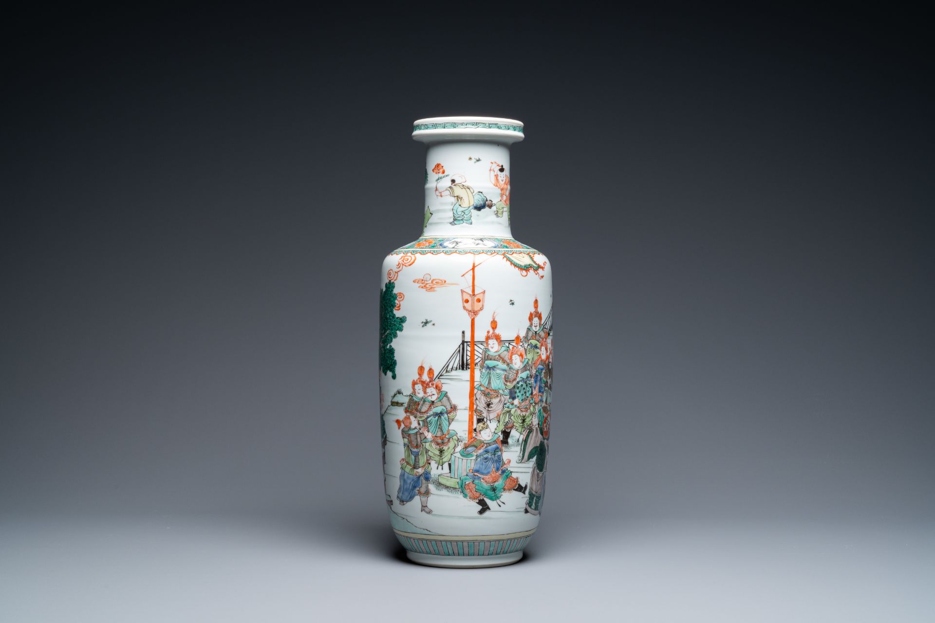 A fine Chinese famille verte rouleau vase, Kangxi - Image 2 of 6