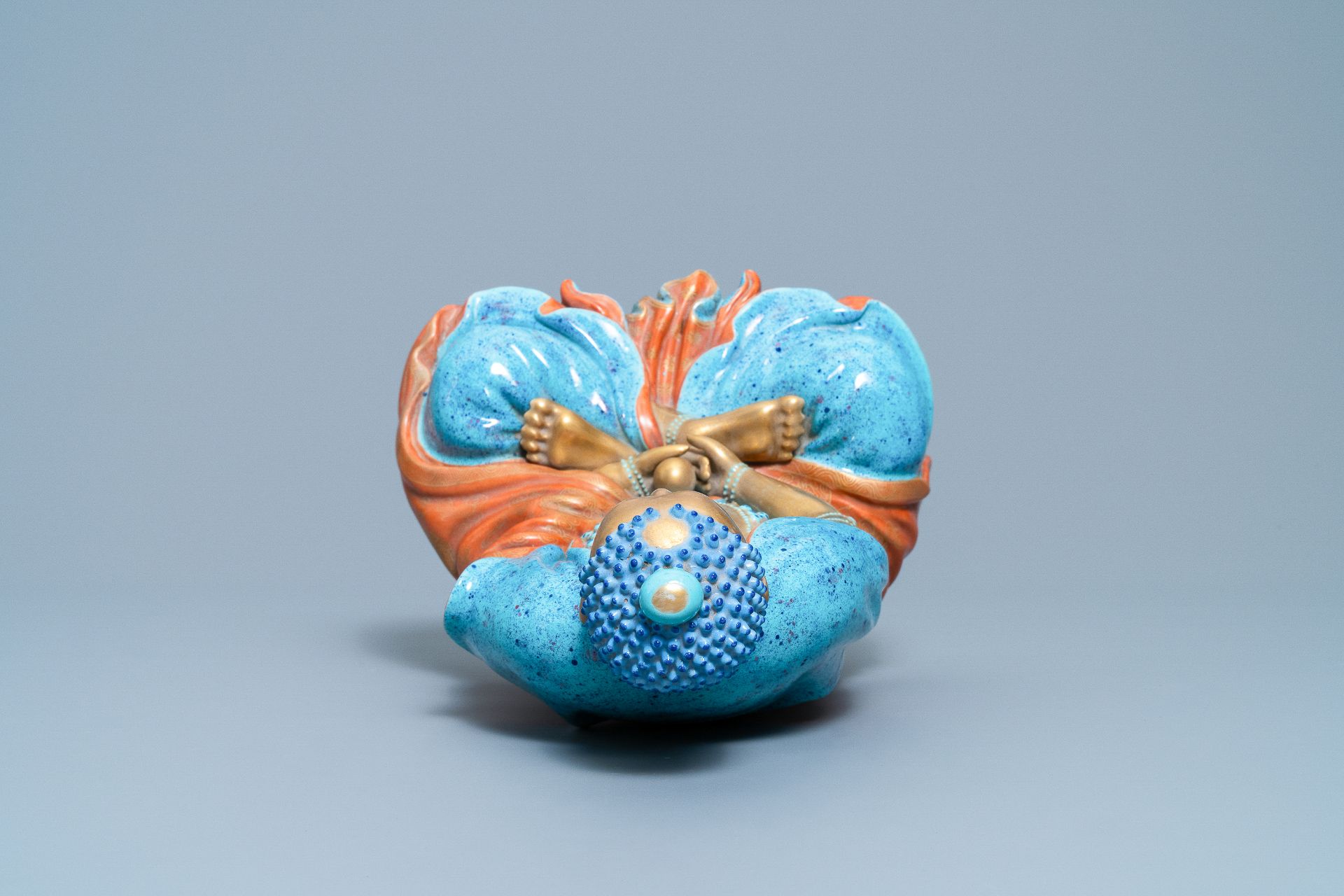 Three Chinese robin's egg and gilt figures of Bodhisattva, Qianlong/Jiaqing - Image 13 of 70