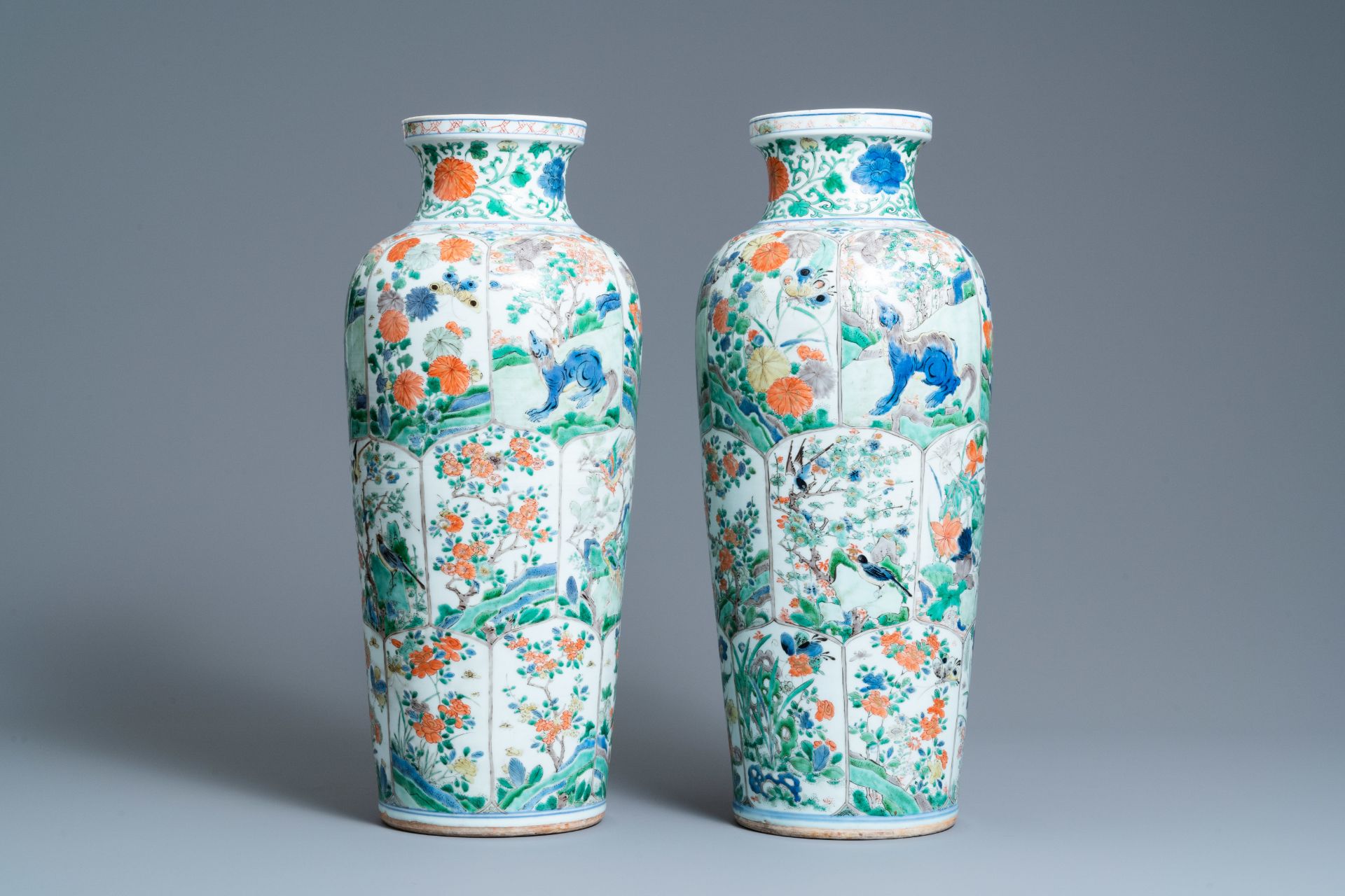A pair of Chinese famille verte 'mythical animals' vases, Kangxi - Image 5 of 7