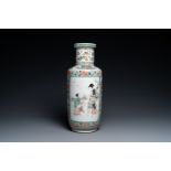 A fine Chinese famille verte rouleau vase, Kangxi