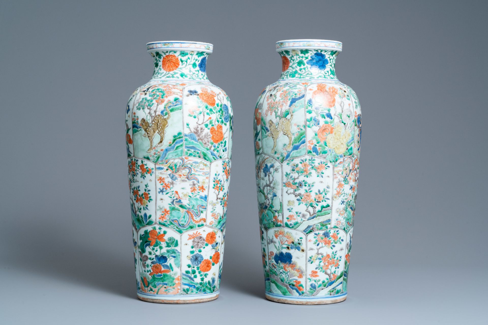 A pair of Chinese famille verte 'mythical animals' vases, Kangxi - Image 3 of 7