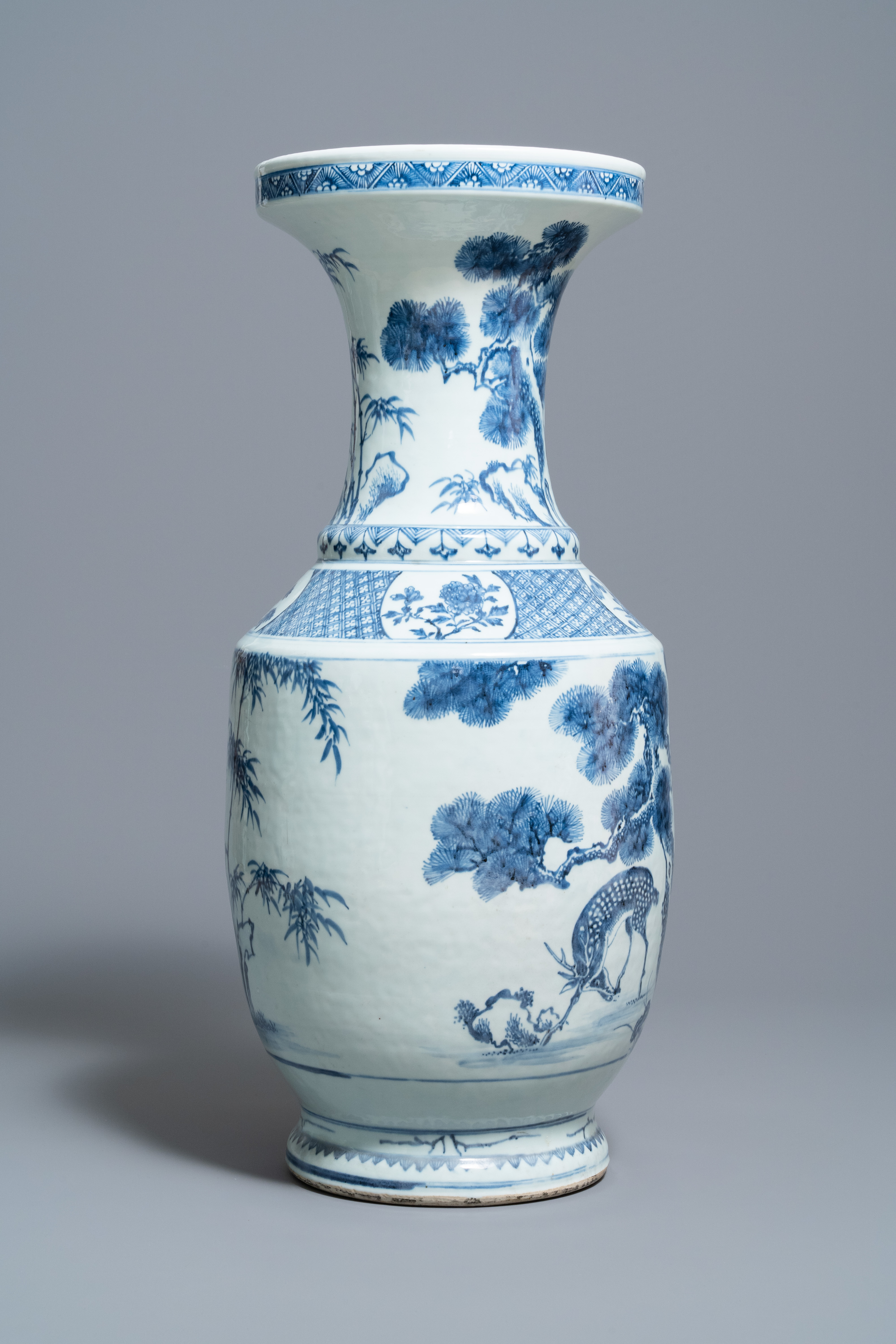 A large Chinese blue and white 'deer and crane' vase, Qianlong - Image 2 of 7