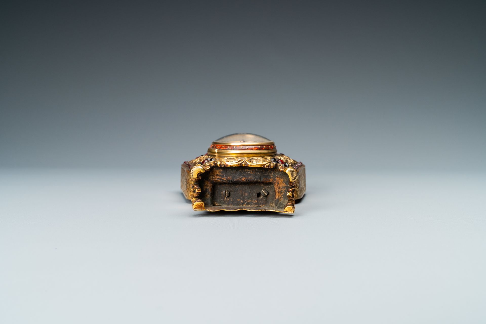 A Chinese semi-precious stone embellished gilt-bronze clock, Canton & Prior of London, Qianlong - Image 8 of 20
