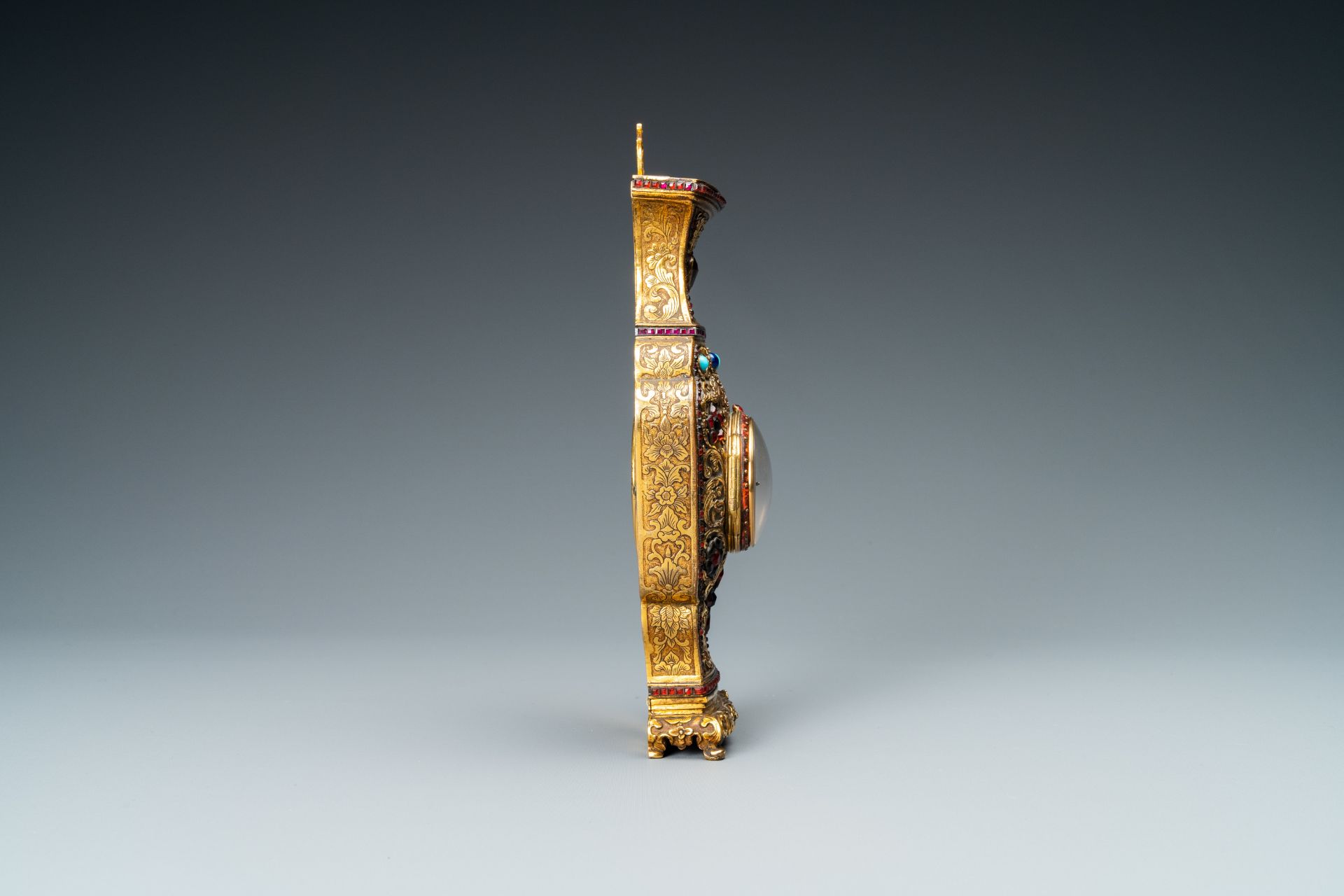 A Chinese semi-precious stone embellished gilt-bronze clock, Canton & Prior of London, Qianlong - Image 6 of 20