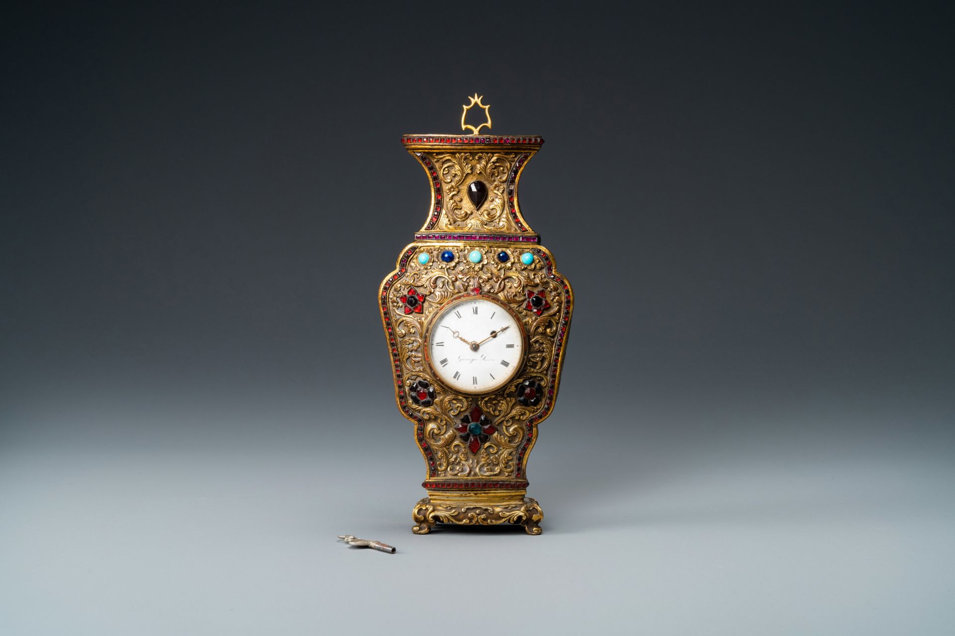 A Chinese semi-precious stone embellished gilt-bronze clock, Canton & Prior of London, Qianlong - Image 2 of 20