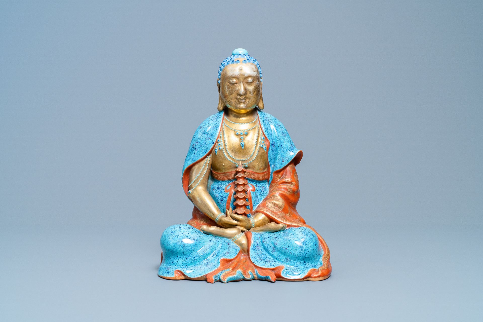 Three Chinese robin's egg and gilt figures of Bodhisattva, Qianlong/Jiaqing - Image 2 of 70