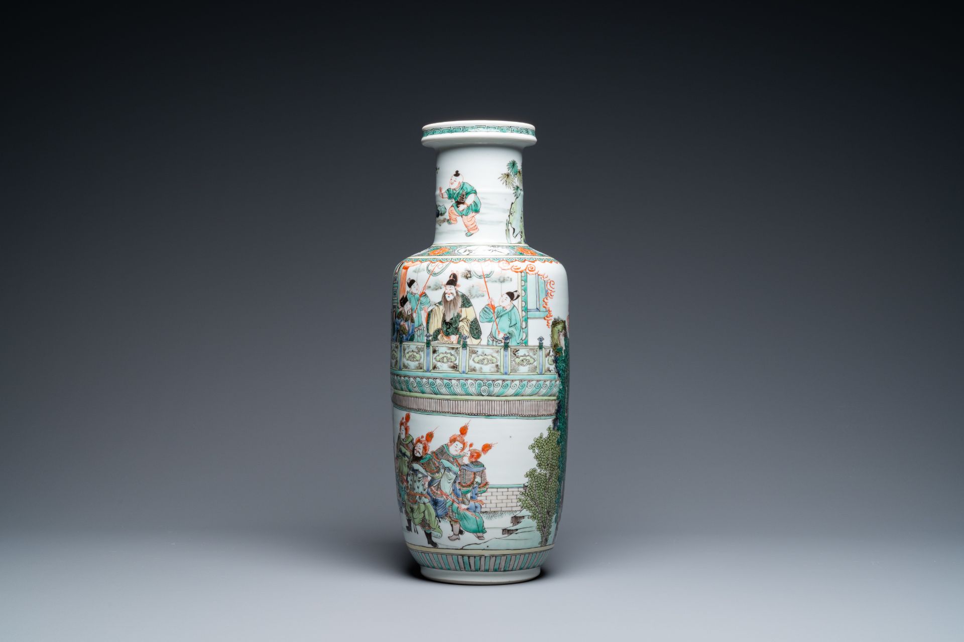 A fine Chinese famille verte rouleau vase, Kangxi - Image 4 of 6