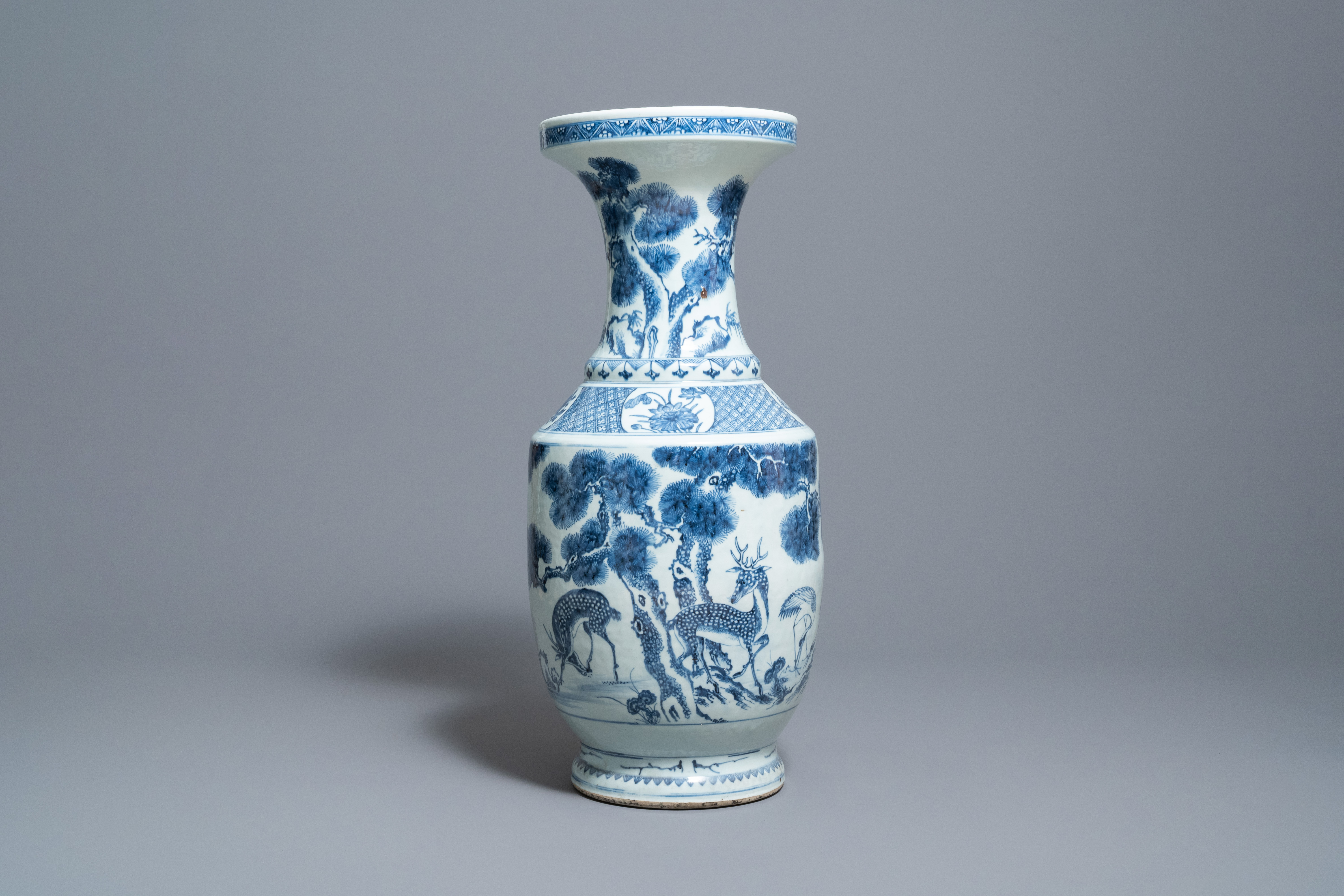 A large Chinese blue and white 'deer and crane' vase, Qianlong