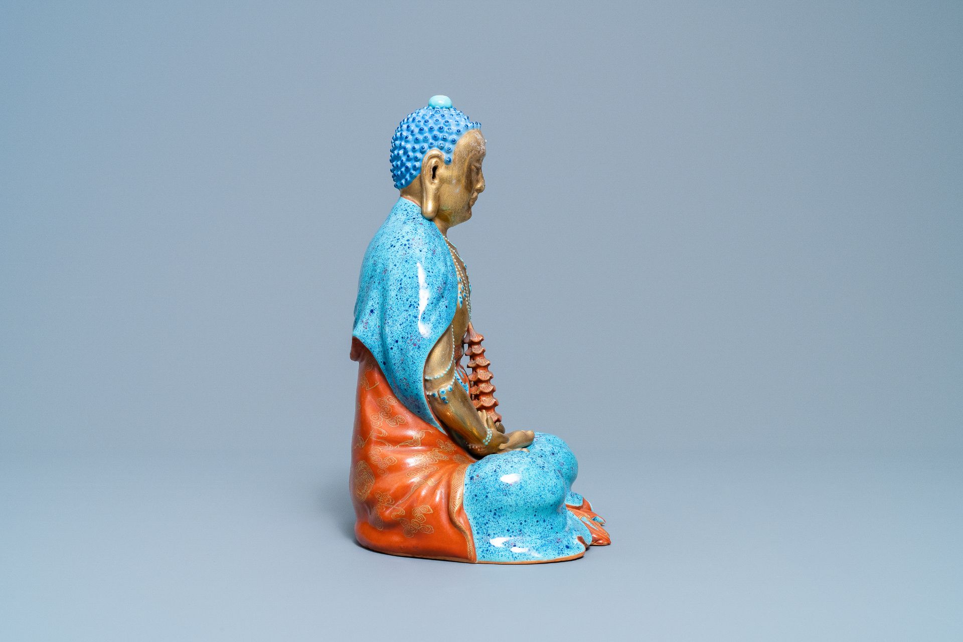 Three Chinese robin's egg and gilt figures of Bodhisattva, Qianlong/Jiaqing - Image 3 of 70