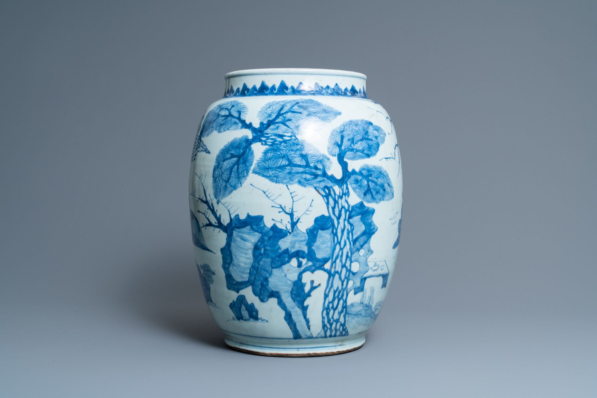 Three large Chinese blue and white vases with figures, Transitional period - Image 11 of 13