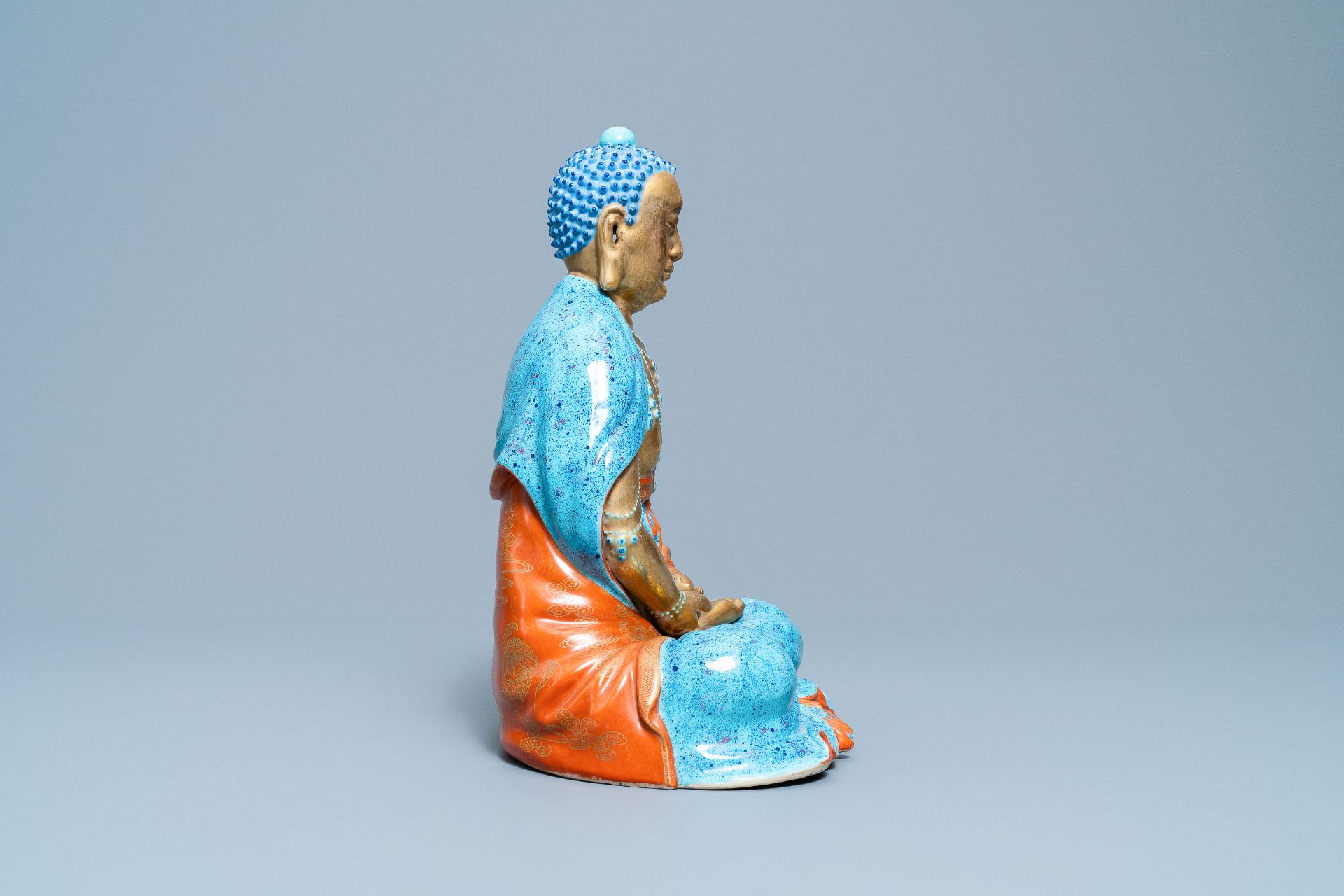 Three Chinese robin's egg and gilt figures of Bodhisattva, Qianlong/Jiaqing - Image 9 of 70