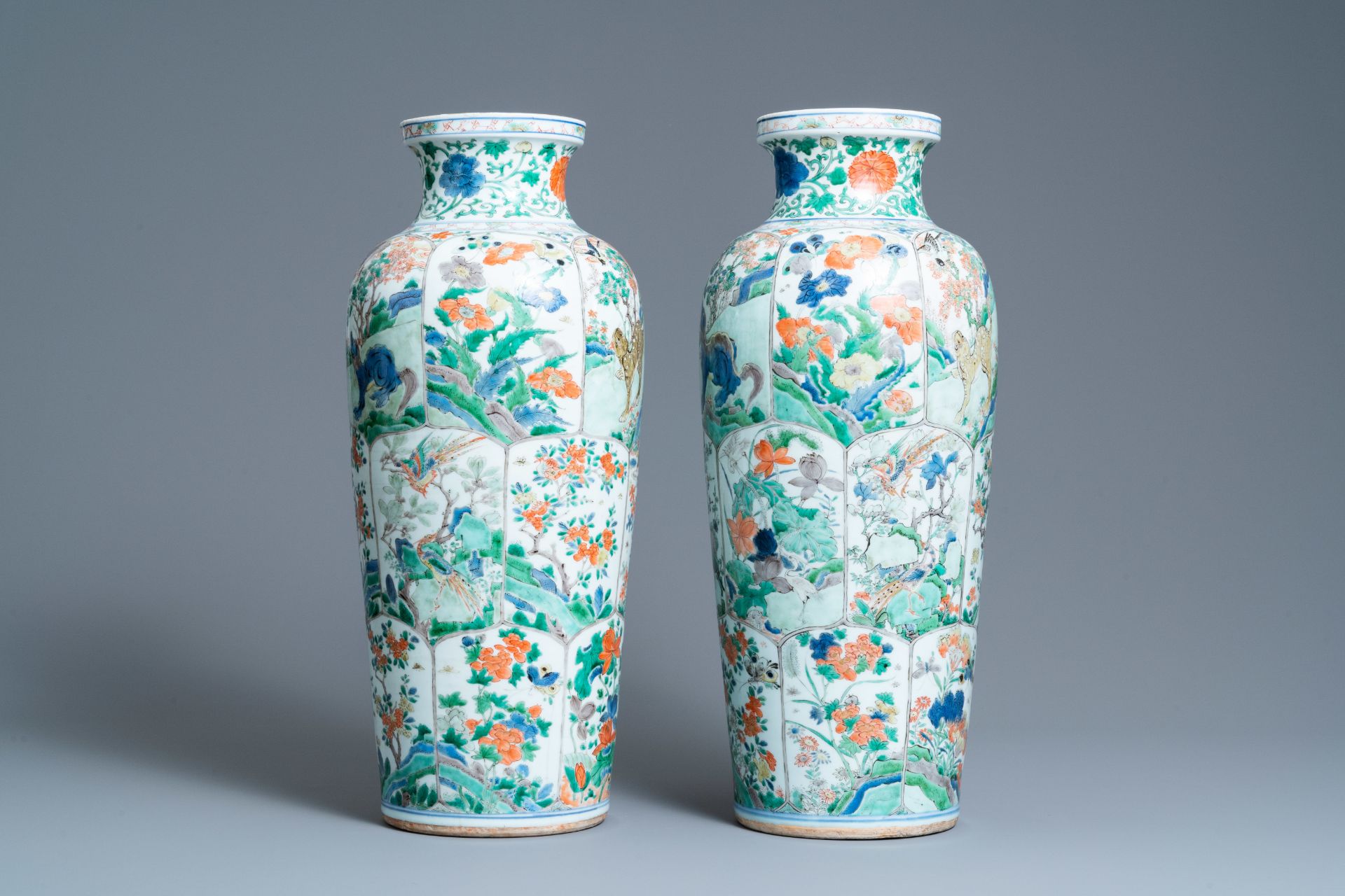 A pair of Chinese famille verte 'mythical animals' vases, Kangxi - Image 4 of 7