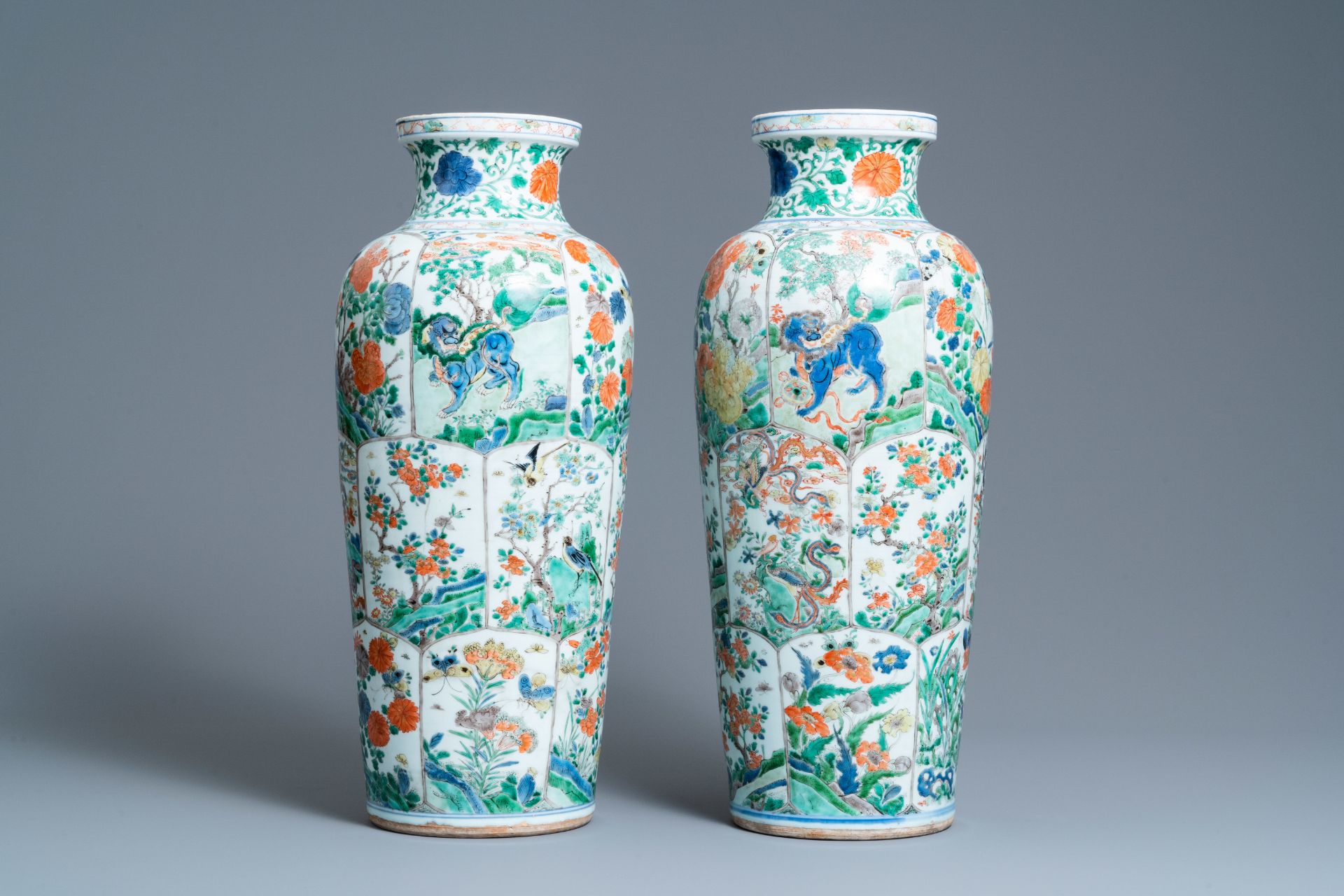 A pair of Chinese famille verte 'mythical animals' vases, Kangxi - Image 2 of 7