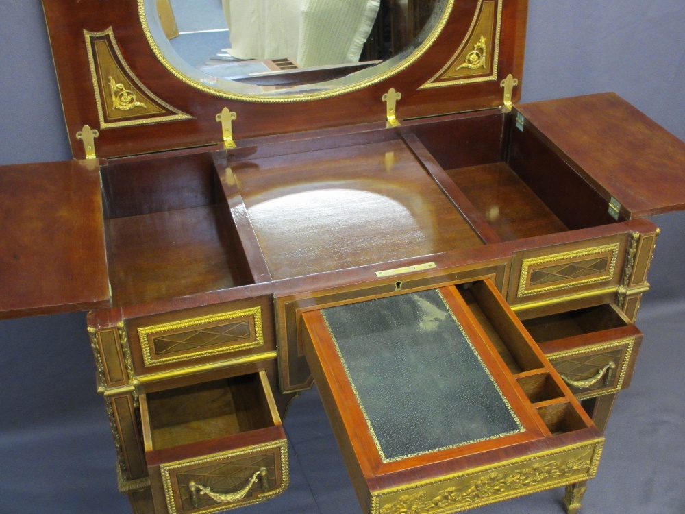 LOUIS XVI STYLE KINGWOOD, INLAID & GILT ORMOLU WRITING DESK, the gilt brass rectangular top with - Image 6 of 12