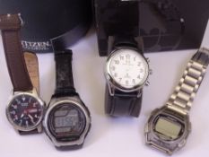 GENTLEMAN'S WRISTWATCHES (4) including a Citizen Eco-Drive WR100 with original box and instruction