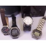 GENTLEMAN'S WRISTWATCHES (4) including a Citizen Eco-Drive WR100 with original box and instruction