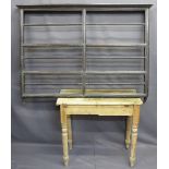 ANTIQUE OAK OPEN DELFT RACK and a vintage pine rectangular top table, 102cms H, 137cms W, 41cms D